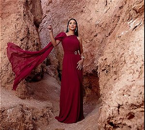 Vestido Longo de Festa Ombro Único com Cinto Luna