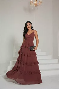 Vestido Longo Camadas com Babados Boho