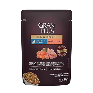 Ração Úmida GranPlus Gourmet Gatos Castrados Salmão e Frango 85g