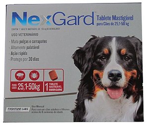 Antipulgas e Carrapatos NexGard 136 mg para Cães de 25,1 a 50 Kg - 1 Tablete Avulso