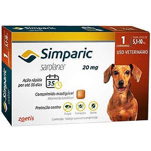 Antipulgas Zoetis Simparic 20 mg para Cães 5,1 a 10 Kg - 1 Comprimido Avulso