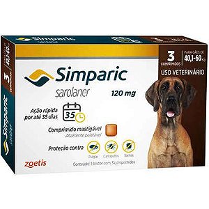 Antipulgas Zoetis Simparic 120 mg para Cães 40,1 á 60 Kg - 3 Comprimido