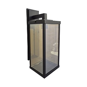 Arandela Aluminio Retangular Preta Médio Com Vidro Ambar