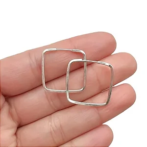Brinco Argola Quadrada Prata 925 Fio Quadrado 20MM