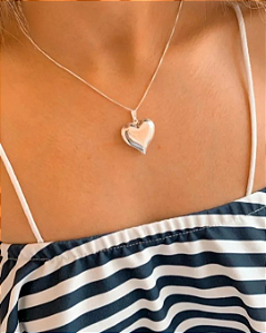 Colar Cordão Coração Banhado a Prata