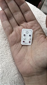 Trio de Brincos Prata Legítima Ponto de Luz - Cobalto, Azul Holográfico e Fucsia