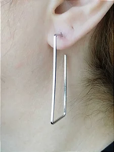 Brinco Argola Retangular Fio Quadrado M Em Aço Inoxidável