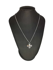 Colar Corrente Cruz Achatada com Pedra em Aço Inoxidável