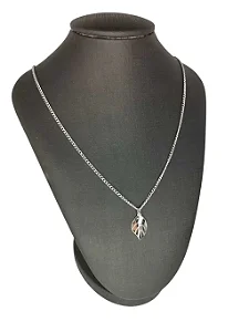 Colar Corrente Folha Espelhada em Aço Inoxidável 45cm