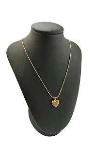 Colar Corrente Rabo de Rato Bolinha P Pingente Coração Cheio em Aço Dourado