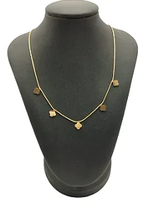 Colar Rabo de Rato com Trevo em Aço Dourado