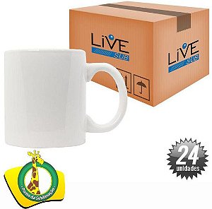 Caneca Branca Cerâmica 325ml Importada - Live Kit com 24 und