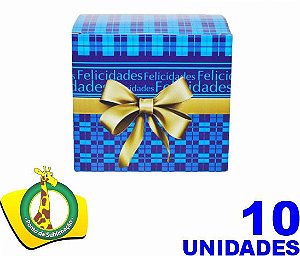 Caixinha de PapelÃ£o Decorada Para Caneca - Xadrez Azul - Pct com 10 und
