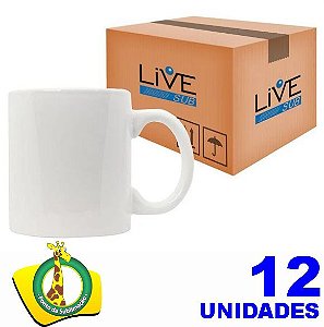 Caneca Branca CerÃ¢mica 325ml Importada - Live Kit com 12 und