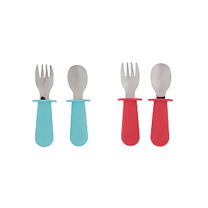 Kit Talher Infantil Introdução Alimentar Cabo Silicone Inox Kouii