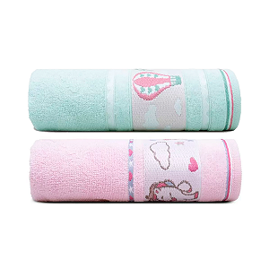 Kit Toalha De Banho Infantil Soft Kids Menina 2pç Algodão