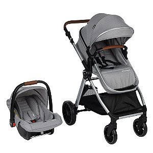 Carrinho de Bebe Reversivel Romanzo Duo + Bebe Conforto Travel System - Prata