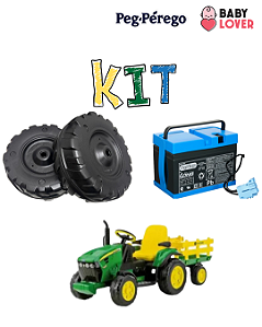 Kit 2 Rodas Traseiras + Bateria para Trator John Deere Infantil
