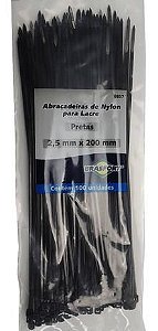 ABRACADEIRA DE NYLON 2,5MM X 200MM PRETO 100 PCS