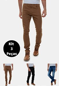 Kit Com 3 Peças Calça Jeans, Calça Sarja Preta e Calça Sarja Ocre Versatti São Bento