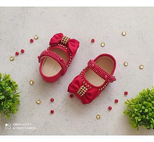 Sapatinho Cetim Personalizado Vermelho Baby