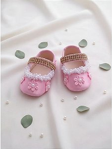 Sapatilha Bebê Cetim Rosa com Pérolas