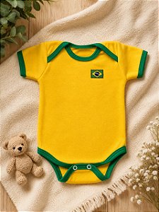 Body Bebê Brasil Amarelo e Verde