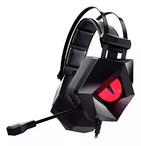 Headset Gamer p/ PC Hoopson com LED, Preto E Vermelho - F-201-VM