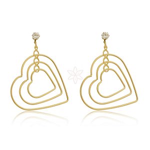 Brinco coração aramado folheado em ouro 18k