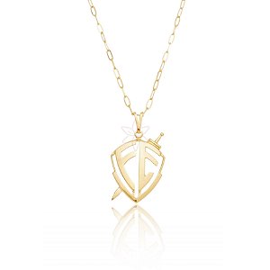 Cordão com pingente escudo da fé 60cm folheado em ouro 18k