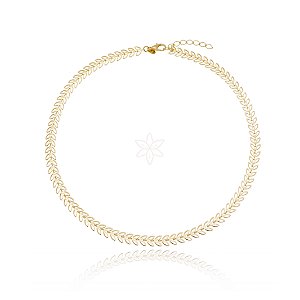 Choker folhas de oliveira vazada folheado em ouro 18k