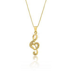 Colar com pingente de clave de sol folheado em ouro 18k