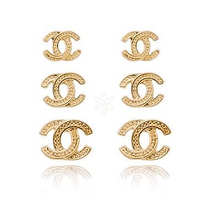 Kit de trio de brincos channel  folheado em ouro 18k