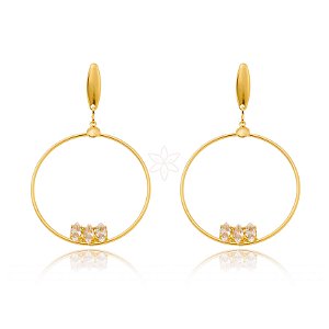Brinco círculo com pedra de zircônia folheado em ouro 18k