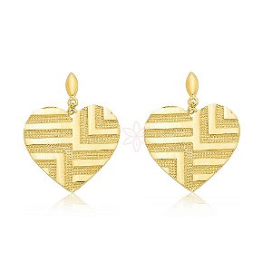 Brinco coração zig zag grande folheado a ouro