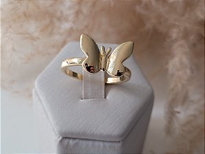 Anel com Borboleta Trabalhada Semijoia Ouro 18K