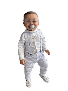 Conjunto Social com suspensório Branco