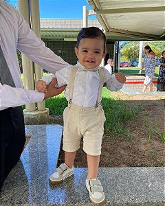 Look camisa longa,bermuda e kit suspensório