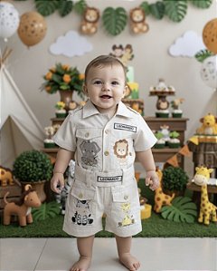 🌿✨ Macacão Safari Personalizado! 🦁🦒🐘🦓