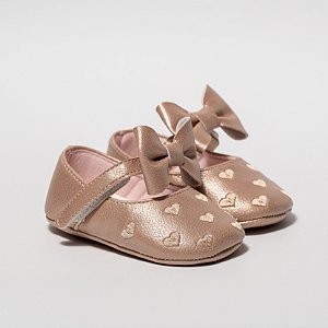 SAPATILHA LOVE - COR ROSE PEROLADO - C/ LAÇO E BORDADO CORAÇÃO - LINHA BABY