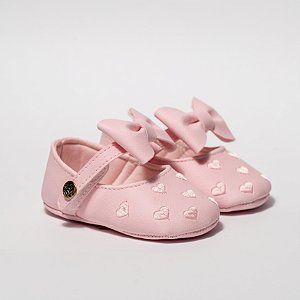 SAPATILHA LOVE - COR ROSA - C/ LAÇO E BORDADO CORAÇÃO - LINHA BABY