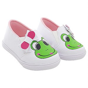 SLIP ON FEMININO - APLICAÇÃO SAPINHA BRANCO/PINK - LINHA ZOO KIDS