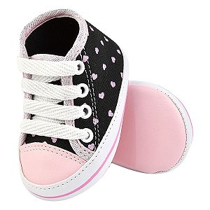 TENIS STARZINHO - COR PRETO - DETALHES EM CORAÇÃO ROSA - LINHA BABY