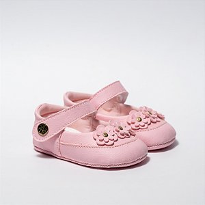 SAPATILHA SOFISTICADA - ROSA - 3 FLORES DUPLAS - MATERIAL SINTETICO - LINHA BABY