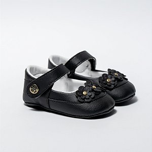 SAPATILHA SOFISTICADA - PRETO - 3 FLORES DUPLAS - MATERIAL SINTETICO - LINHA BABY