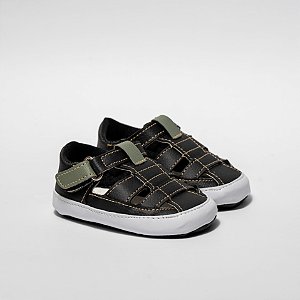 SANDALIA JOAQUIM MASCULINA - COR PRETO/VERDE MUSGO - LINHA BABY
