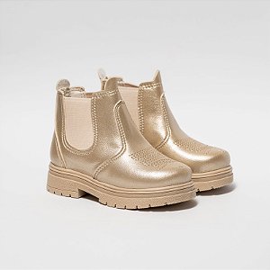 BOTA JEQUINHA MENINA - COR OURO PEROLADO C/BORDADO - MAT. SINTETICO - LINHA KIDS