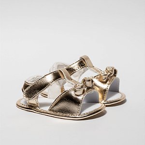 SANDALIA FEMININA MARIA - ENFEITE DE 3 ROSAS - COR OURO LIGHT - LINHA BABY