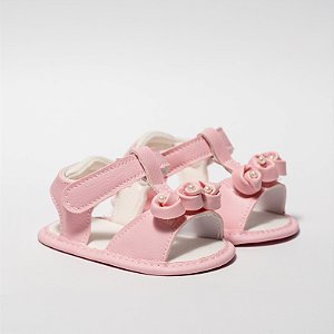 SANDALIA FEMININA MARIA - ENFEITE DE 3 ROSAS  - COR ROSA - LINHA BABY