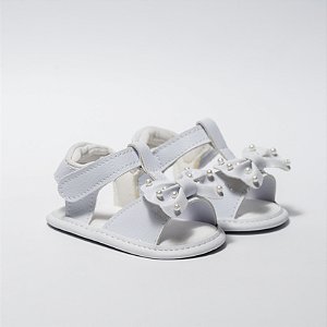 SANDALIA FEMININA BIA - LAÇO C/ PEROLAS - COR BRANCA - LINHA BABY